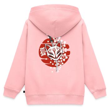Japan Anime Maske Kitsune - Kinder Premium Organic Zip Hoodie - Rosa - Hinten - AI Model Kid Female (0cm)