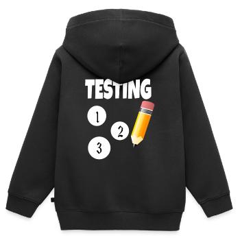 Test 123 mit Bleistift - Kinder Premium Organic Zip Hoodie - Schwarz - Hinten - AI Model Kid Male (0cm)