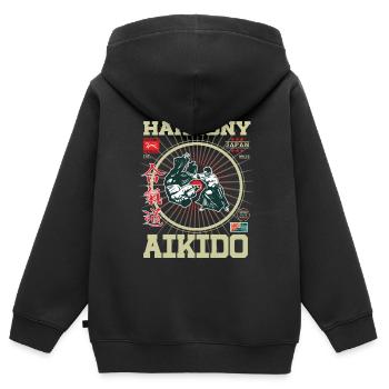 Aikido Harmony Japan Design - Sweat Premium à capuche zippé enfant bio - noir - Dos - AI Model Kid Male (0cm)