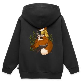 Herbst Fuchs Teetrinken goldene Jahreszeit - Kinder Premium Organic Zip Hoodie - Schwarz - Hinten - AI Model Kid Male (0cm)