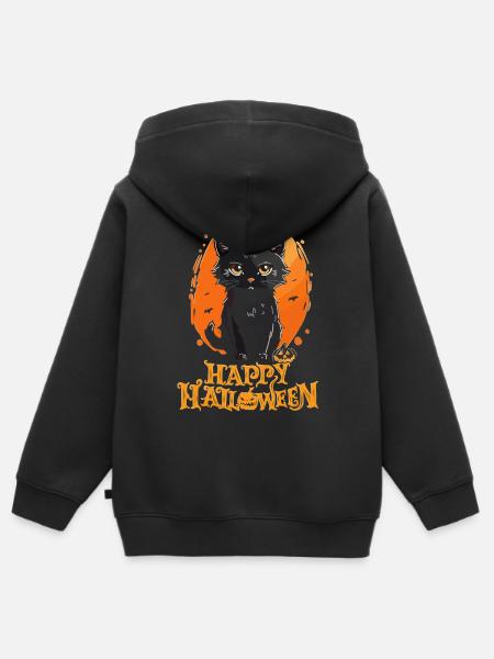 Happy Halloween - Schwarze Katze - Kinder Premium Organic Zip Hoodie - Schwarz