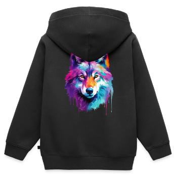 Wolf Wolfskopf Natur Wildnis Aquarell Bunt Kunst - Kinder Premium Organic Zip Hoodie - Schwarz - Hinten - AI Model Kid Male (0cm)