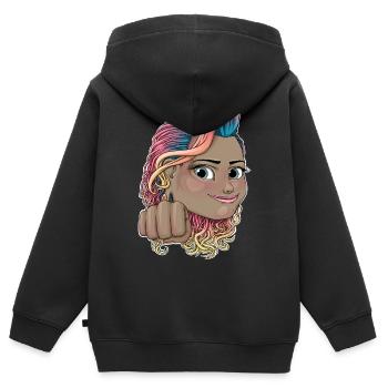 Lebendiges Regenbogenhaar Reva Empowerment Illustration - Kinder Premium Organic Zip Hoodie - Schwarz - Hinten - AI Model Kid Male (0cm)