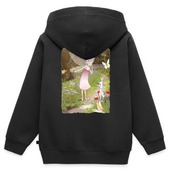 Ostara und Max - Kinder Premium Organic Zip Hoodie - Schwarz - Hinten - AI Model Kid Male (0cm)
