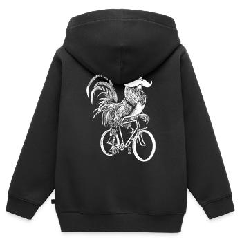 Coq & Bicycles - version blanche - Sweat Premium à capuche zippé enfant bio - noir - Dos - AI Model Kid Male (0cm)