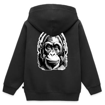 Musik Affe Gorilla mit Kopfhoerer als Geschenkidee - Kinder Premium Organic Zip Hoodie - Schwarz - Hinten - AI Model Kid Male (0cm)
