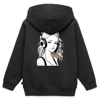Musik Frau Mädchen Kopfhoerer Rave Geschenkidee - Kinder Premium Organic Zip Hoodie - Schwarz - Hinten - AI Model Kid Male (0cm)