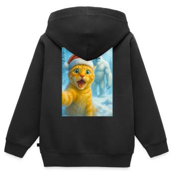  cat, Santa hat, Yeti, Christmas, snow, meme,selfi - Kinder Premium Organic Zip Hoodie - Schwarz - Hinten - AI Model Kid Male (0cm)