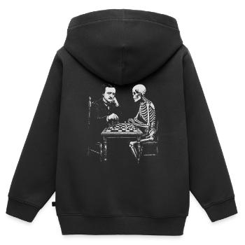Poe et Skeleton : Duel d’échecs - Sweat Premium à capuche zippé enfant bio - noir - Dos - AI Model Kid Male (0cm)