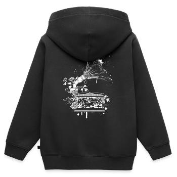 Nostalgique Gramophone – Art floral line art - Sweat Premium à capuche zippé enfant bio - noir - Dos - AI Model Kid Male (0cm)