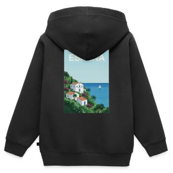 Idylle côtier espagnol - Sweat Premium à capuche zippé enfant bio - noir - Dos - AI Model Kid Male (0cm)