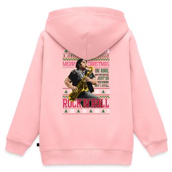 Jingle Bell Rockabilly Noël RHPS Eddie - Sweat Premium à capuche zippé enfant bio - rose - Dos - AI Model Kid Female (0cm)