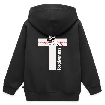 Vergebung Taubenkreuz Umarmung - Kinder Premium Organic Zip Hoodie - Schwarz - Hinten - AI Model Kid Male (0cm)