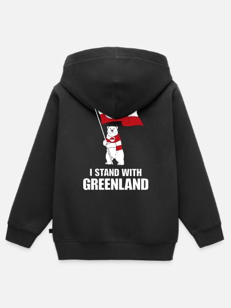 Groenlandse ondersteuning: Beer en Vlag - Kinder Premium zip hoodie biologisch - zwart