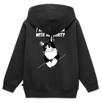 Le chat défie l’autorité - Sweat Premium à capuche zippé enfant bio - noir - Dos - AI Model Kid Male (0cm)