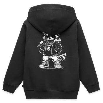 Rappeur de raton laveur avec du bling - Sweat Premium à capuche zippé enfant bio - noir - Dos - AI Model Kid Male (0cm)