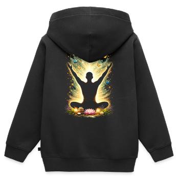 Meditation Achtsamkeit Energie Design  - Kinder Premium Organic Zip Hoodie - Schwarz - Hinten - AI Model Kid Male (0cm)