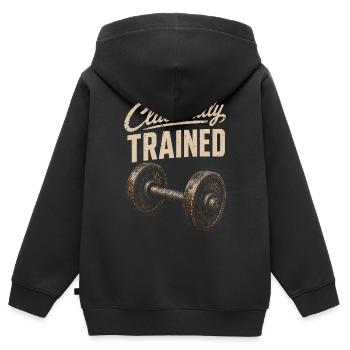 Klassisch Trainiert – Vintage Fitness-Design - Kinder Premium Organic Zip Hoodie - Schwarz - Hinten - AI Model Kid Male (0cm)