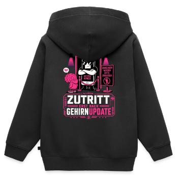 Zutritt erst nach Gehirnupdate - Kinder Premium Organic Zip Hoodie - Schwarz - Hinten - AI Model Kid Male (0cm)