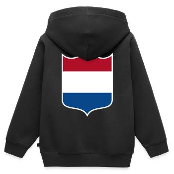 Pays-Bas - Sweat Premium à capuche zippé enfant bio - noir - Dos - AI Model Kid Male (0cm)