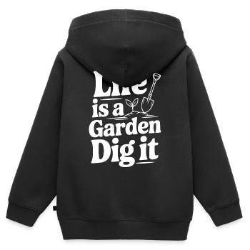 La vie est un jardin Creuser-le - Sweat Premium à capuche zippé enfant bio - noir - Dos - AI Model Kid Male (0cm)