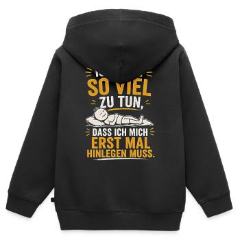 Ich hab so viel zu tun – erst mal hinlegen - Kinder Premium Organic Zip Hoodie - Schwarz - Hinten - AI Model Kid Male (0cm)