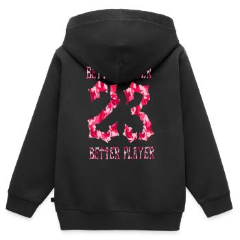 Camouflage rose Better Flyer 23 - Sweat Premium à capuche zippé enfant bio - noir - Dos - AI Model Kid Male (0cm)