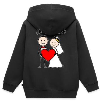 Couple de mariage Cartoon Heart Fraîchement marié - Sweat Premium à capuche zippé enfant bio - noir - Dos - AI Model Kid Male (0cm)