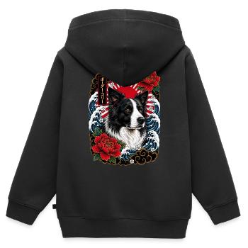 Border Collie im japanischen Irezumi Stil - Kinder Premium Organic Zip Hoodie - Schwarz - Hinten - AI Model Kid Male (0cm)