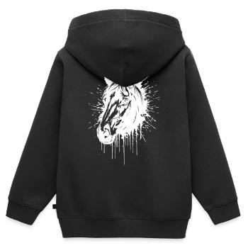 Weißer Spritzpferdekopf - Kinder Premium Organic Zip Hoodie - Schwarz - Hinten - AI Model Kid Male (0cm)