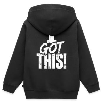 Ich habe dieses kühne Selbstvertrauenszitat bekommen - Kinder Premium Organic Zip Hoodie - Schwarz - Hinten - AI Model Kid Male (0cm)