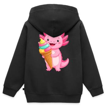 Rosa Comic Axolotl mit Schultüte – Schulanfang Art - Kinder Premium Organic Zip Hoodie - Schwarz - Hinten - AI Model Kid Male (0cm)