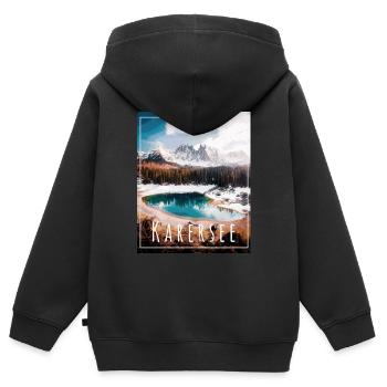 Carezza, dolomites, montagnes, lac, paysage, Italie - Sweat Premium à capuche zippé enfant bio - noir - Dos - AI Model Kid Male (0cm)