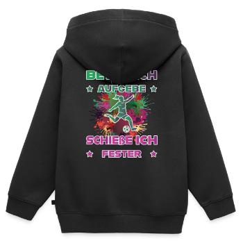 Bevor ich aufgebe schieße ich Fester - Kinder Premium Organic Zip Hoodie - Schwarz - Hinten - AI Model Kid Male (0cm)