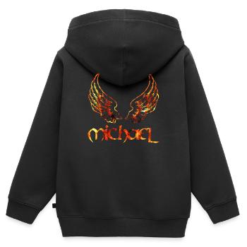 erzengel michael feu - Sweat Premium à capuche zippé enfant bio - noir - Dos - AI Model Kid Male (0cm)