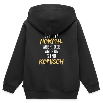 ich bin normal aber die andern sind komisch - Kinder Premium Organic Zip Hoodie - Schwarz - Hinten - AI Model Kid Male (0cm)