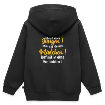 Kleiner Junge | ich will einen jungen oder ein - Kinder Premium Organic Zip Hoodie - Schwarz - Hinten - AI Model Kid Male (0cm)