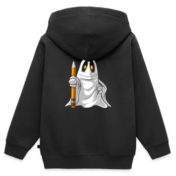 Cute cartoon ghost with pencil - Kids Premium Organic Zip-up Hoodie - black - Back - AI Model Kid Male (0cm)