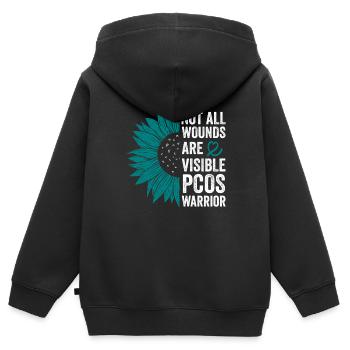 Guerrier SOPK : Combat invisible - Sweat Premium à capuche zippé enfant bio - noir - Dos - AI Model Kid Male (0cm)