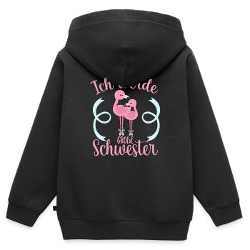 Bald Große Schwester Verkünden Süße Flamingo Babys - Kinder Premium Organic Zip Hoodie - Schwarz - Hinten - AI Model Kid Male (0cm)