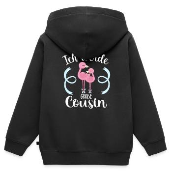 Bald Cousine Baby Flamingo Ich werde große Cousine - Kinder Premium Organic Zip Hoodie - Schwarz - Hinten - AI Model Kid Male (0cm)