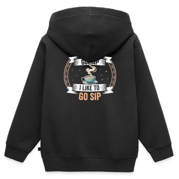 Tu applaudis, je sirote un café - Sweat Premium à capuche zippé enfant bio - noir - Dos - AI Model Kid Male (0cm)