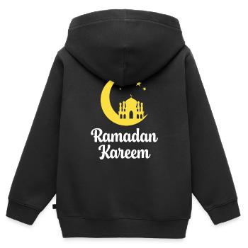 Ramadan Kareem - Sweat Premium à capuche zippé enfant bio - noir - Dos - AI Model Kid Male (0cm)