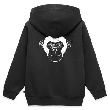 Singe chimpanzé singe visage cadeau singe - Sweat Premium à capuche zippé enfant bio - noir - Dos - AI Model Kid Male (0cm)