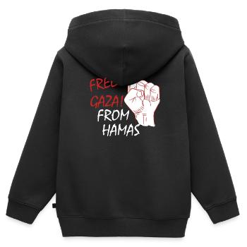 Free Gaza from Hamas Free Palestina - Kinder Premium Organic Zip Hoodie - Schwarz - Hinten - AI Model Kid Male (0cm)