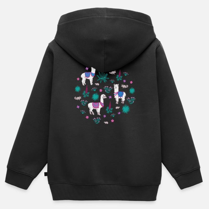 Llama et ses amis - Sweat Premium à capuche zippé enfant bio - noir