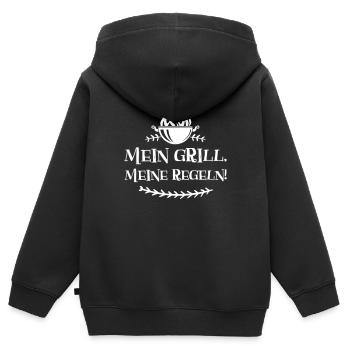 Mein Grill - Meine Regeln! - Kinder Premium Organic Zip Hoodie - Schwarz - Hinten - AI Model Kid Male (0cm)