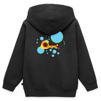 Lachs - Kinder Premium Organic Zip Hoodie - Schwarz - Hinten - AI Model Kid Male (0cm)