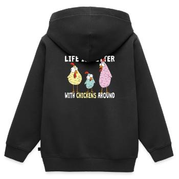 Hühner verrücktes Huhn Hühnerfarm Geschenk - Kinder Premium Organic Zip Hoodie - Schwarz - Hinten - AI Model Kid Male (0cm)