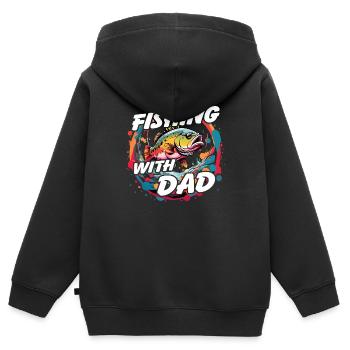Pêche avec papa avec un design de poisson coloré - Sweat Premium à capuche zippé enfant bio - noir - Dos - AI Model Kid Male (0cm)